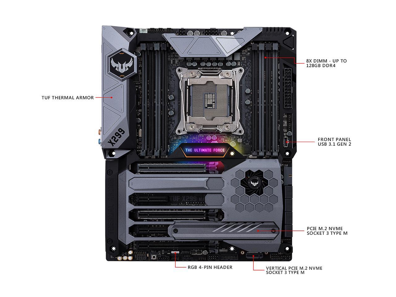 ASUS TUF X299 MARK I LGA2066 DDR4 M.2 USB 3.1 DUAL LAN X299 ATX Motherboard for Intel Core i9 and i7 X-Series Processors