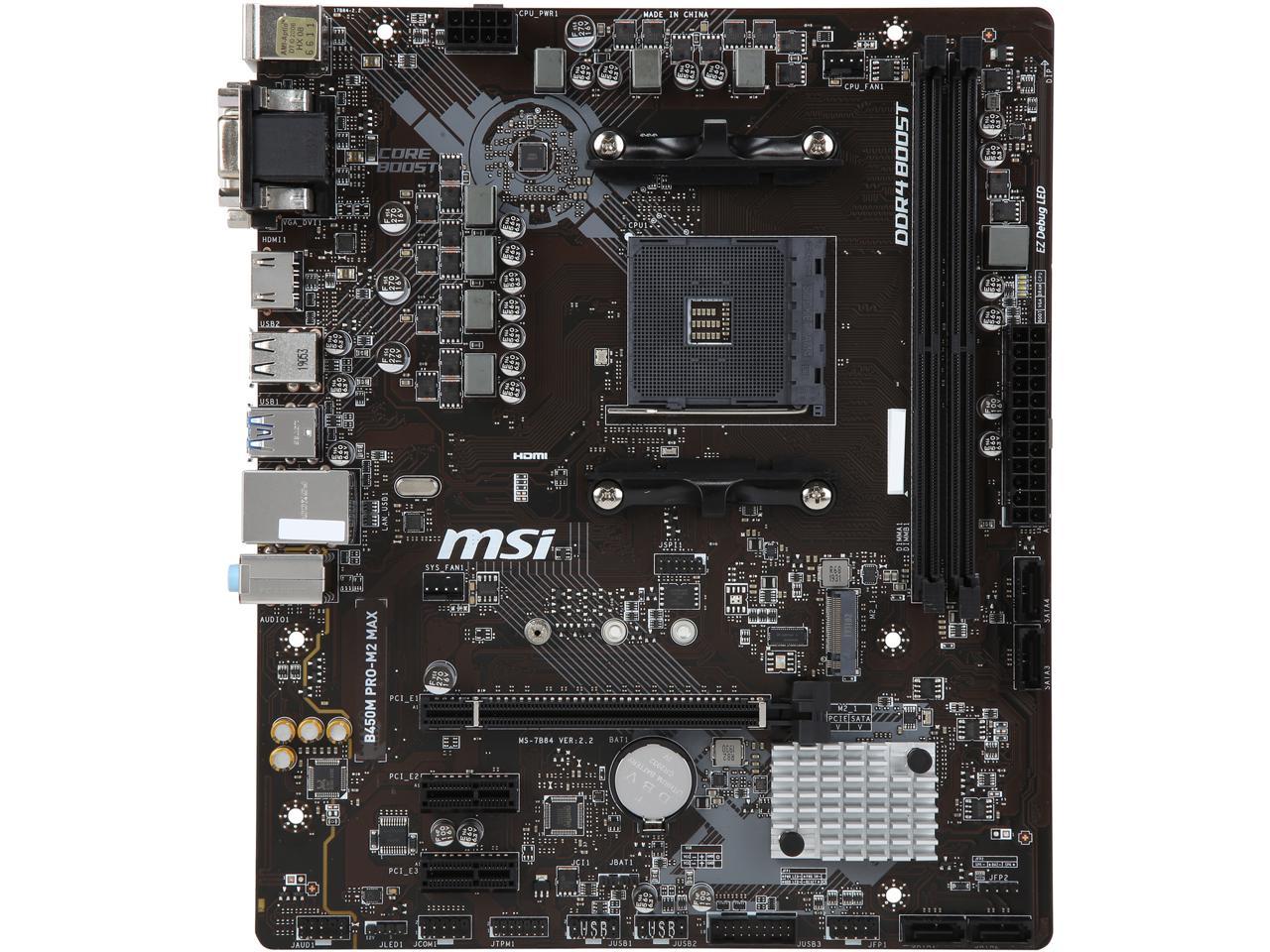 MSI PRO B450M PRO-M2 MAX AM4 AMD B450 SATA 6Gb/s Micro ATX AMD Motherboard