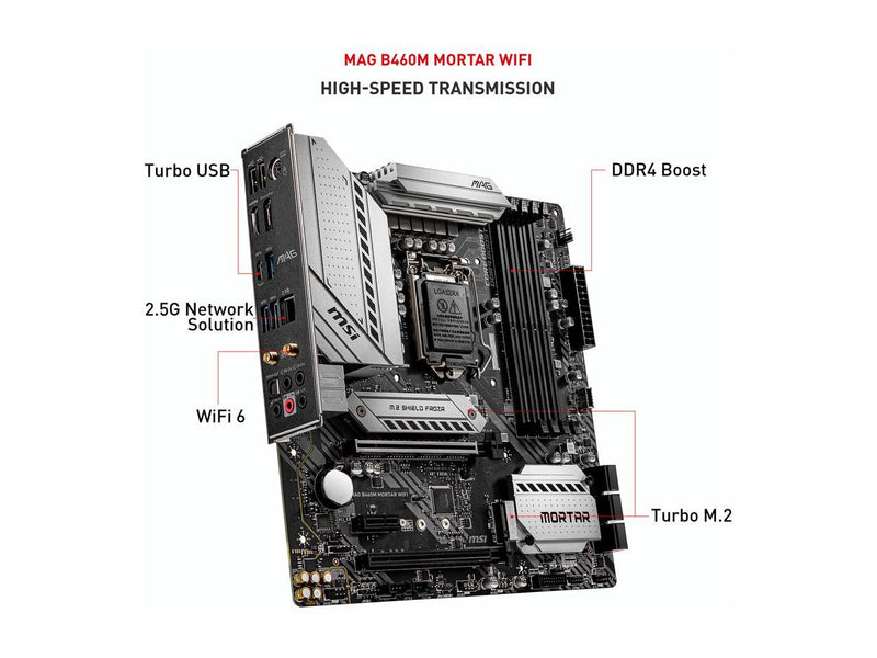 MSI MAG B460M MORTAR WIFI LGA 1200 Intel B460 SATA 6Gb/s Micro ATX Intel Motherboard