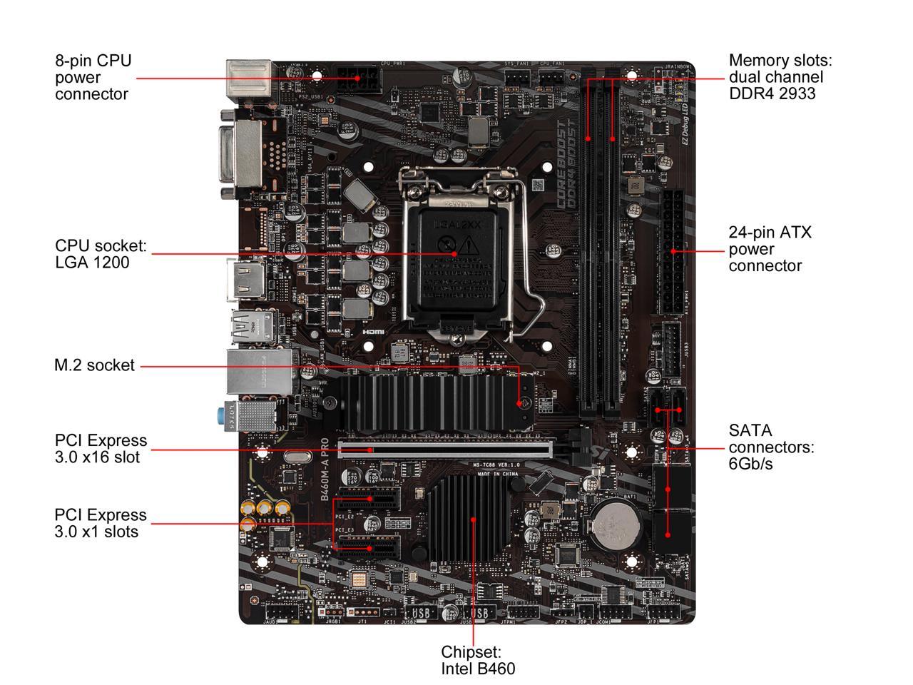 MSI PRO B460M-A PRO LGA 1200 Intel B460 SATA 6Gb/s Micro ATX Intel Motherboard