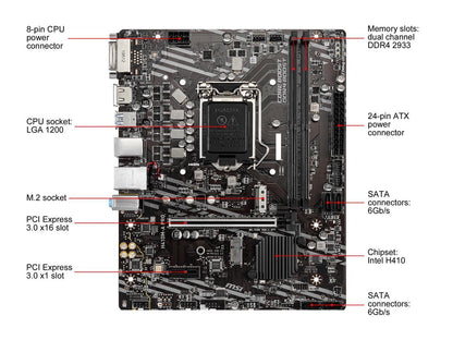 MSI PRO H410M-A PRO LGA 1200 Intel H410 SATA 6Gb/s Micro ATX Intel Motherboard