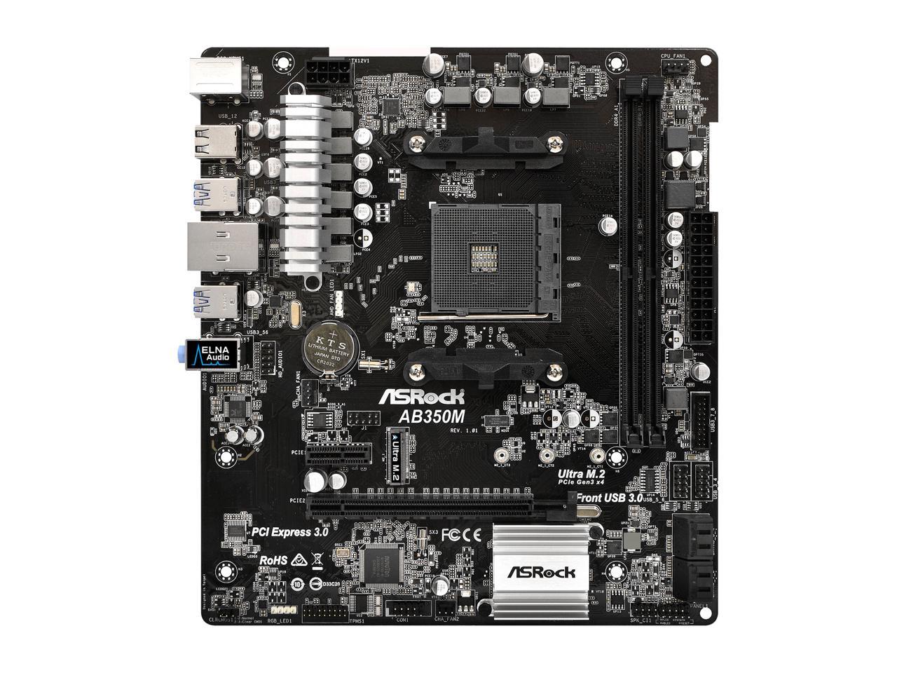 ASRock AB350M AM4 AMD Promontory B350 SATA 6Gb/s USB 3.1 Micro ATX AMD Motherboard