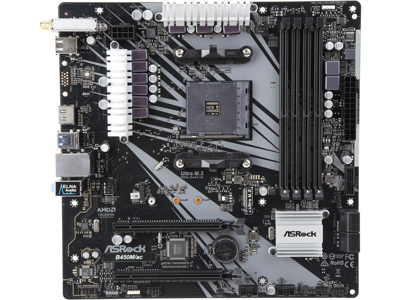 ASRock B450M/AC AM4 AMD Promontory B450 SATA 6Gb/s Micro ATX AMD Motherboard