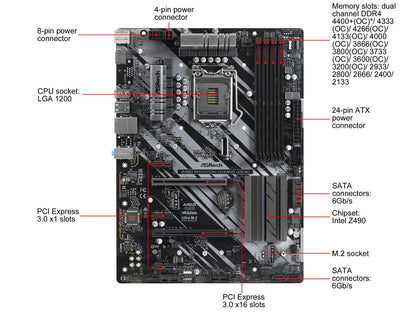 ASRock Z490 Phantom Gaming 4/2.5G LGA 1200 Intel Z490 SATA 6Gb/s ATX Intel Motherboard
