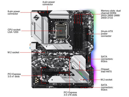 ASRock H470 STEEL LEGEND LGA 1200 Intel H470 SATA 6Gb/s ATX Intel Motherboard