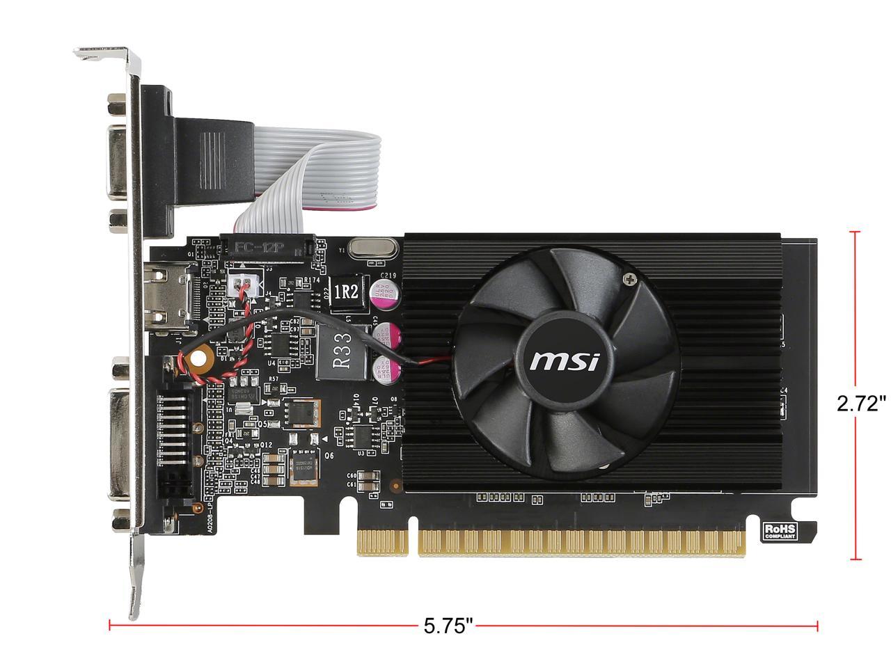 MSI GeForce GT 710 DirectX 12 GT 710 2GD3 LP 2GB 64-Bit DDR3 PCI Express 2.0 HDCP Ready Low Profile Video Card