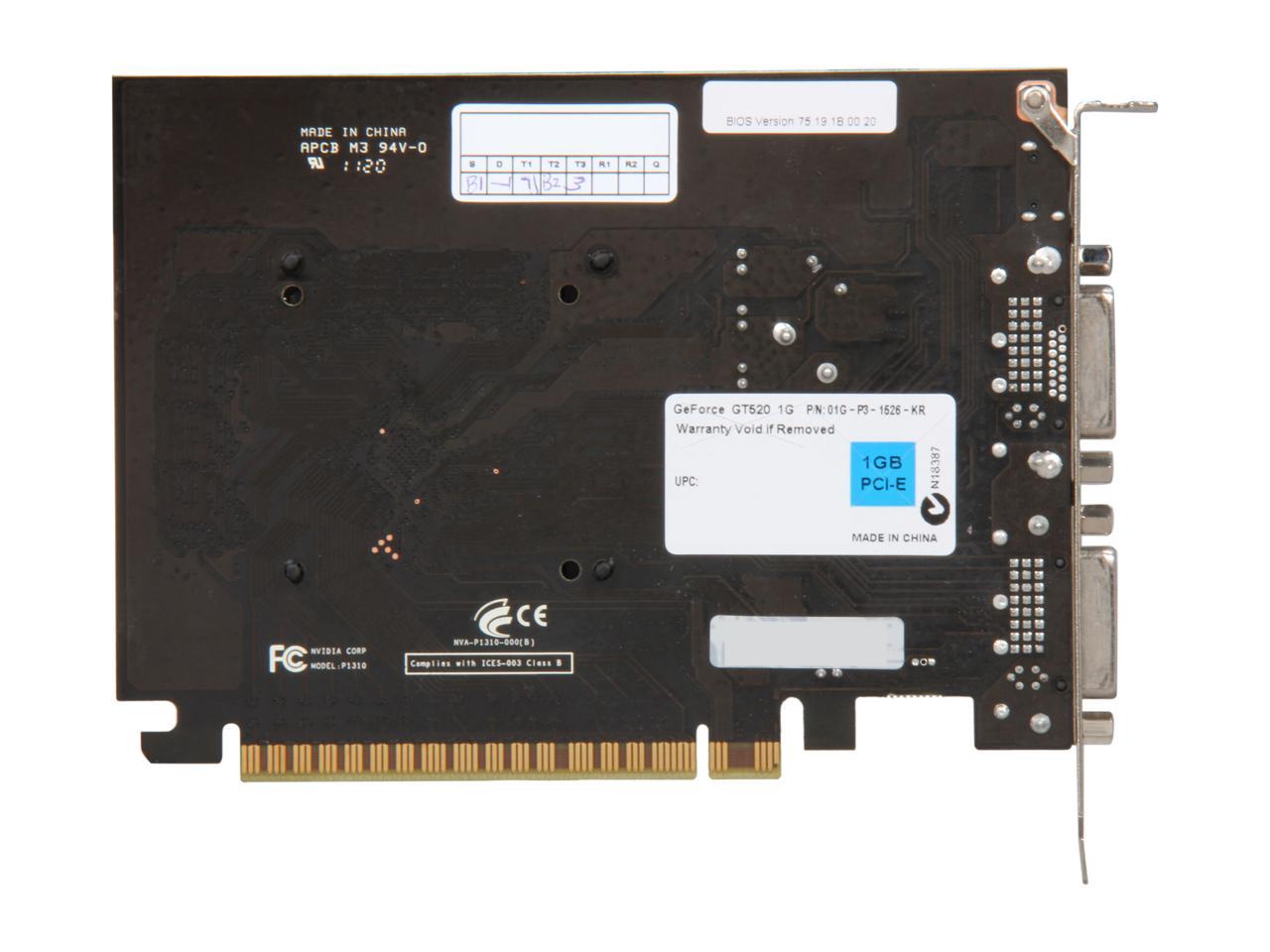EVGA GeForce GT 520 (Fermi) DirectX 12 (feature level 11_0) 01G-P3-1526-KR 1GB 64-Bit DDR3 PCI Express 2.0 x16 HDCP Ready Video Card
