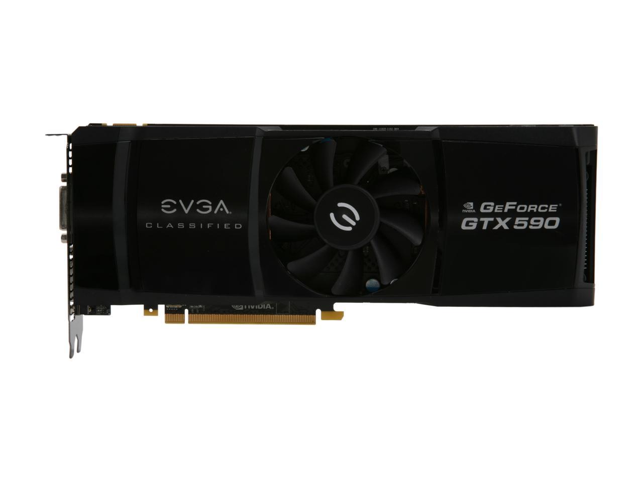 EVGA 03G-P3-1596-AR GeForce GTX 590 (Fermi) Classified 3072MB 768-bit GDDR5 PCI Express 2.0 x16 HDCP Ready SLI Support Video Card