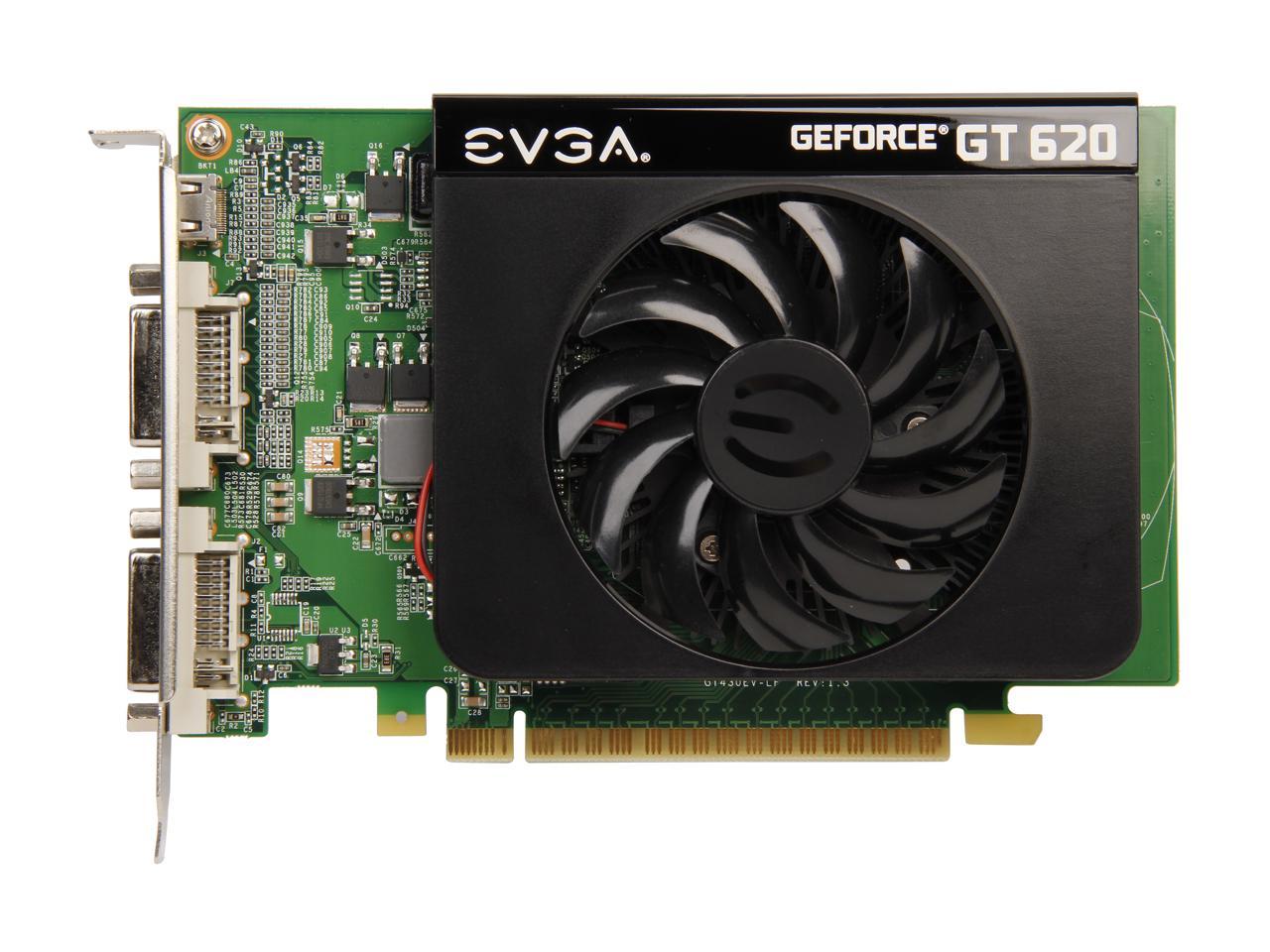 EVGA GeForce GT 620 DirectX 12 (feature level 11_0) 01G-P3-2621-KR 1GB 64-Bit DDR3 PCI Express 2.0 x16 HDCP Ready Video Card