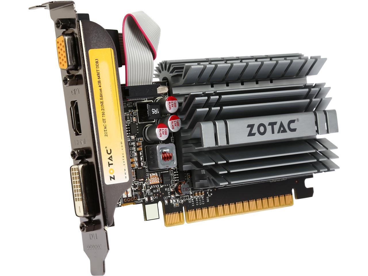 ZOTAC GeForce GT 730 DirectX 12 (feature level 11_0) ZT-71115-20L 4GB 64-Bit DDR3 PCI Express 2.0 Zone Edition Video Card