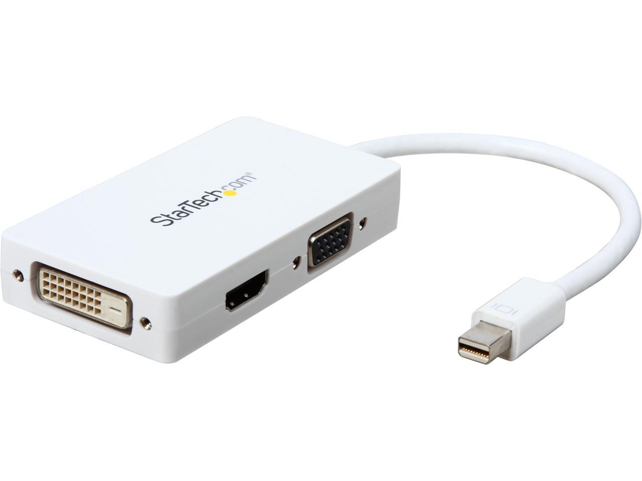 StarTech.com MDP2VGDVHDW Travel A/V Adapter: 3-in-1 Mini DisplayPort to VGA DVI or HDMI Converter - White