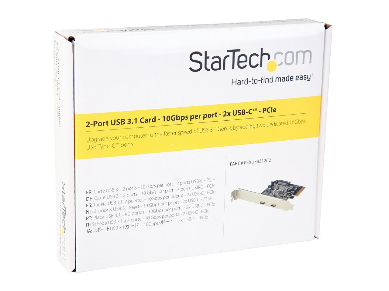 StarTech PEXUSB312C2 StarTech.com Dual Port USB-C Card – 2x USB-C – USB 3.1 PCI–e Card with SATA – USB 3.1 Expansion Card – PCI Express USB C Card