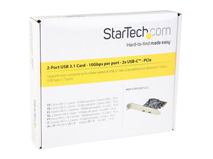 StarTech PEXUSB312C2 StarTech.com Dual Port USB-C Card – 2x USB-C – USB 3.1 PCI–e Card with SATA – USB 3.1 Expansion Card – PCI Express USB C Card