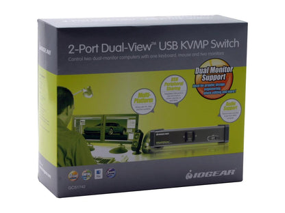 IOGEAR GCS1742 2-Port Dual View KVM Switch w/Audio and USB Peripheral Sharing