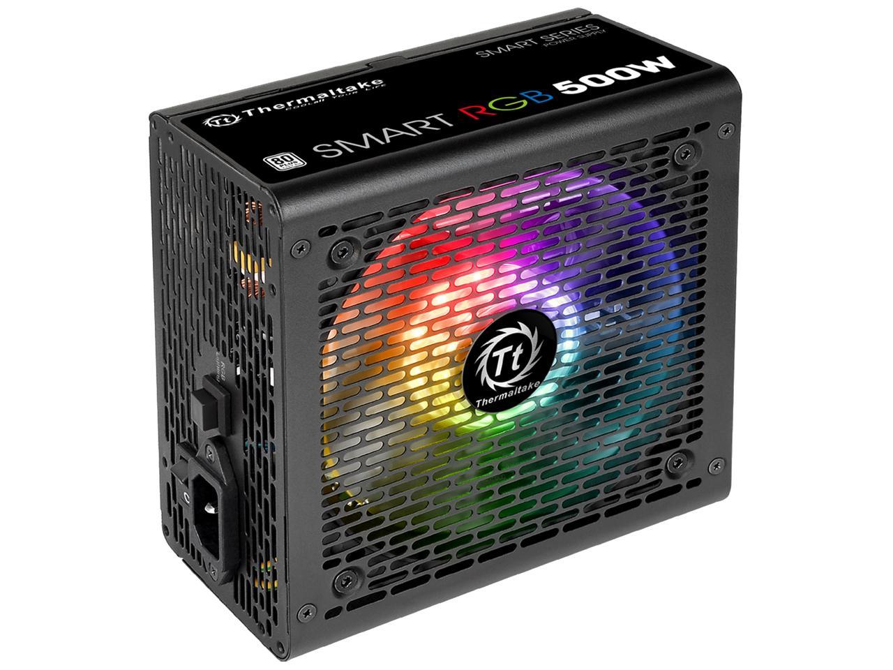 Thermaltake Smart RGB Series 500W SLI/CrossFire Ready Continuous Power ATX 12V V2.3 80 PLUS Certified 5 Year Warranty Active PFC Power Supply Haswell Ready PS-SPR-0500NHFAWU-1
