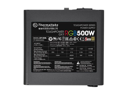 Thermaltake Toughpower GX1 RGB 500W ATX 12V v2.4 and EPS v2.92 80 PLUS GOLD Certified Active PFC Power Supply PS-TPD-0500NHFAGU-1