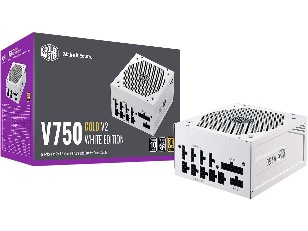 Cooler Master V750 Gold V2 White Edition Full Modular, 750W, 80+ Gold Efficiency, Semi-fanless Operation, 16AWG PCIe High-efficiency Cables, 10 Year Warranty