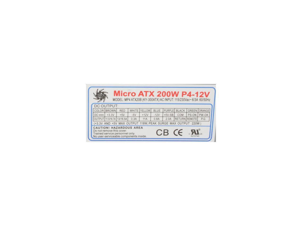 Athena Power AP-MP4ATX20/B 200W ATX12V / MicroATX / SFX12V Gateway Replacement Power Supply