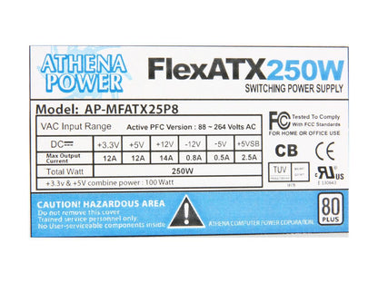 Athena Power AP-MFATX25P8 20+4Pin 250W Single 80 PLUS Certified Server Power Supply for 1U Mini-ITX