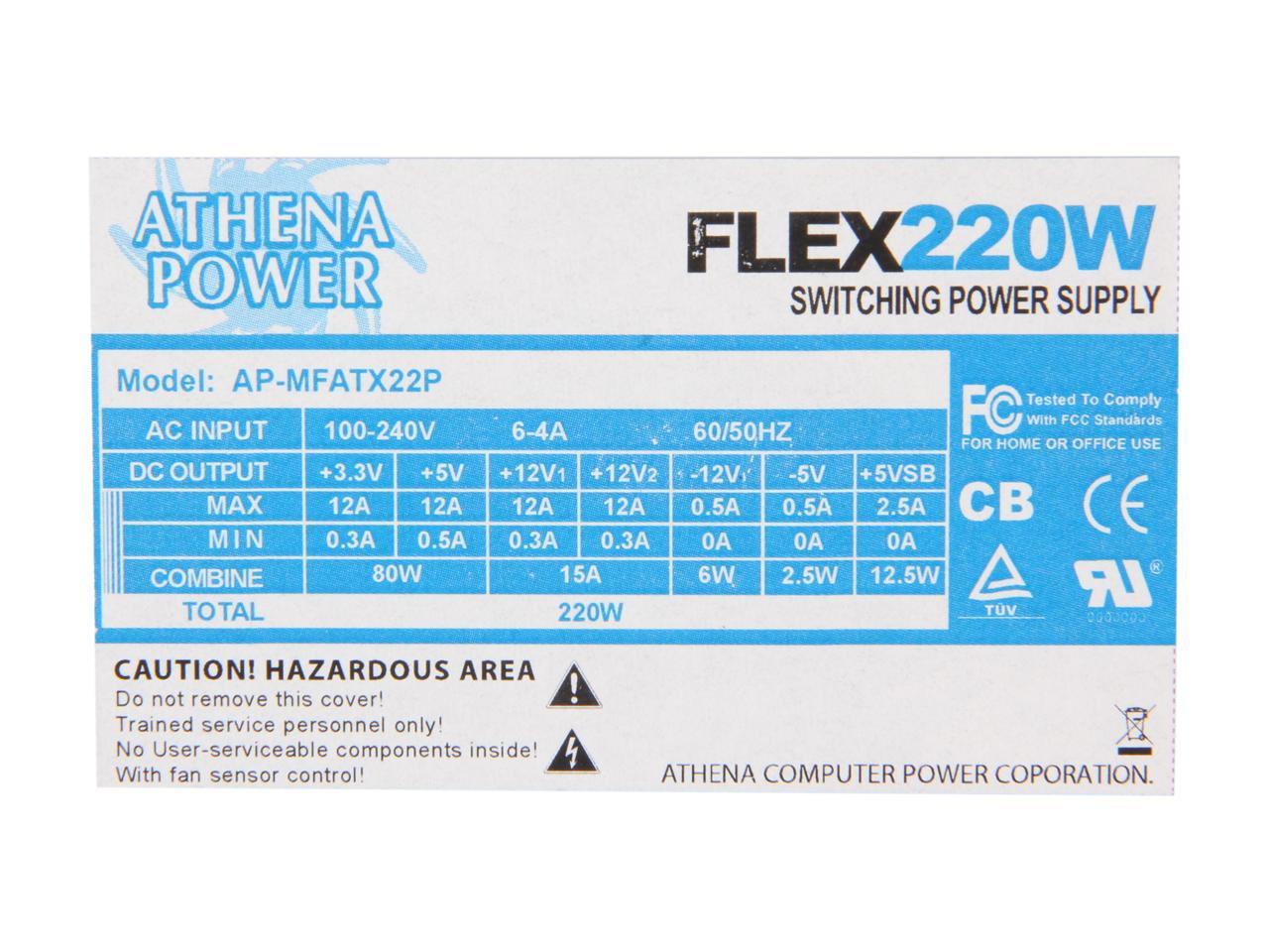 Athena Power AP-MFATX22P 20+4Pin 220W Single Server Power Supply