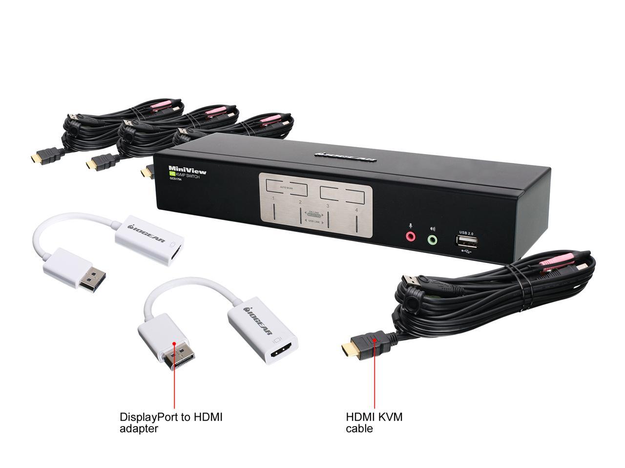 IOGEAR GCS1794DPKIT 4-Port HDMI and DisplayPort KVMP Kit with USB Hub and Audio