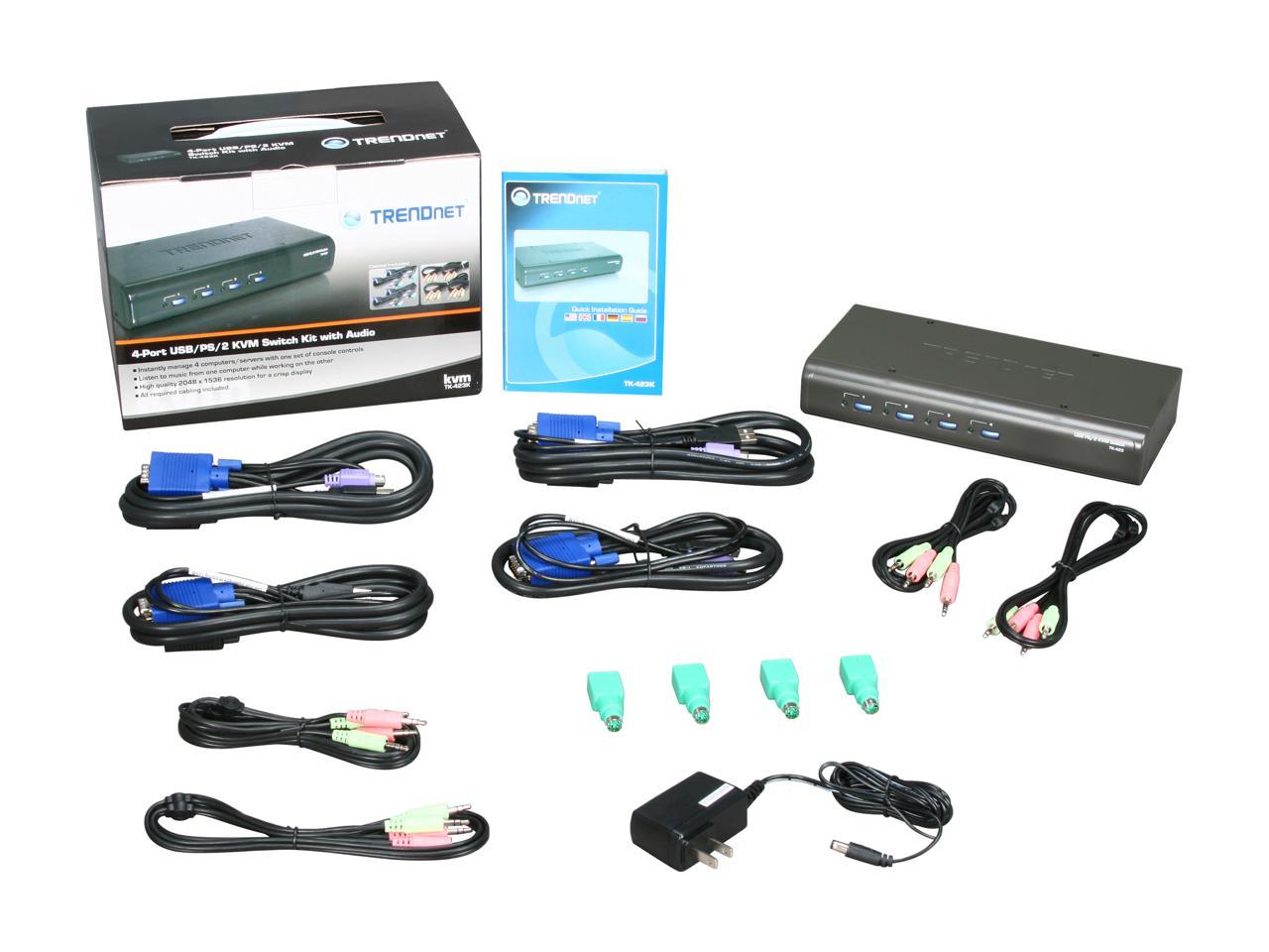 TRENDnet TK-423K 4-Port USB PS/2 Audio KVM Switch Kit