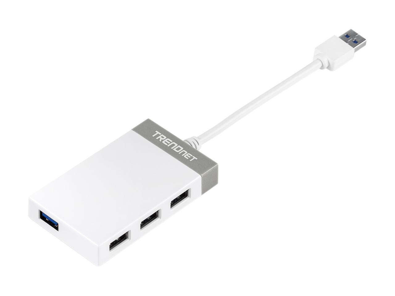 TRENDnet TU3-H4E 4-Port USB 3.0 Mini Hub with integrated 14cm (5.5 in) USB 3.0 Cable for Windows, Mac OS, MacBook, and Surface Pro