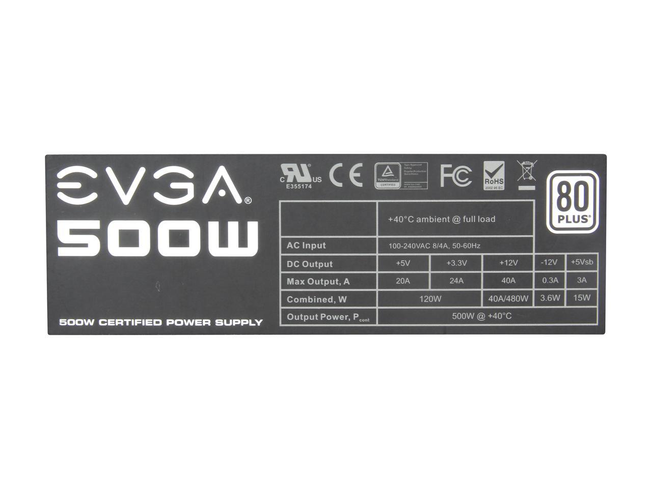 EVGA 500 W1 100-W1-0500-KR 80+ WHITE 500W Power Supply
