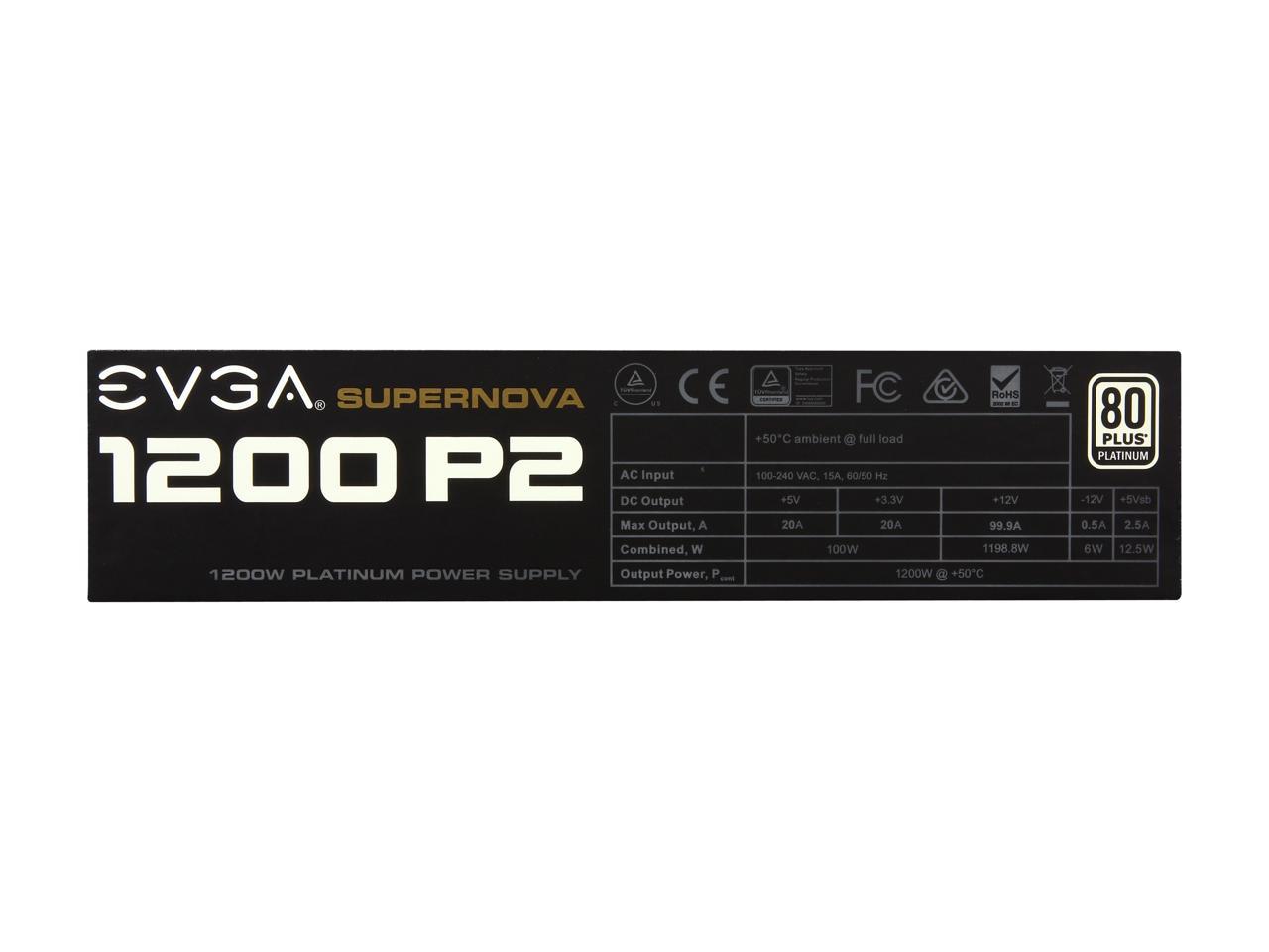 EVGA SuperNOVA 1200 P2 220-P2-1200-X1 80+ PLATINUM 1200W Fully Modular EVGA ECO Mode Includes FREE Power On Self Tester Power Supply