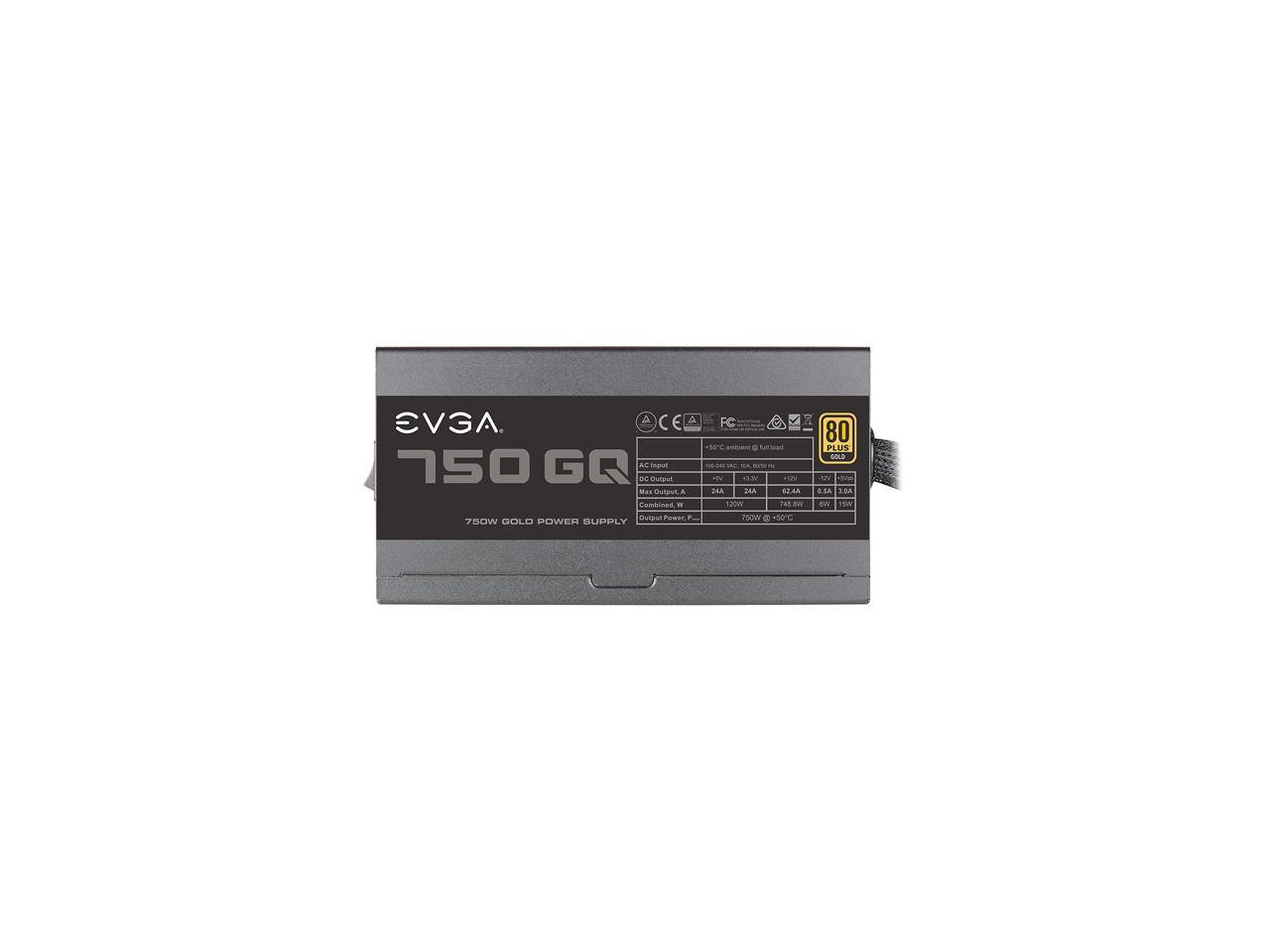 EVGA 750 GQ, 80+ GOLD 750W, Semi Modular, EVGA ECO Mode, 5 Year Warranty, Power Supply 210-GQ-0750-V1