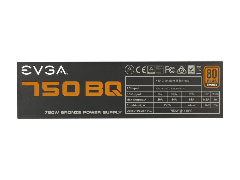 EVGA 750 BQ 110-BQ-0750-V1 80+ BRONZE 750W Semi Modular Includes FREE Power On Self Tester Power Supply