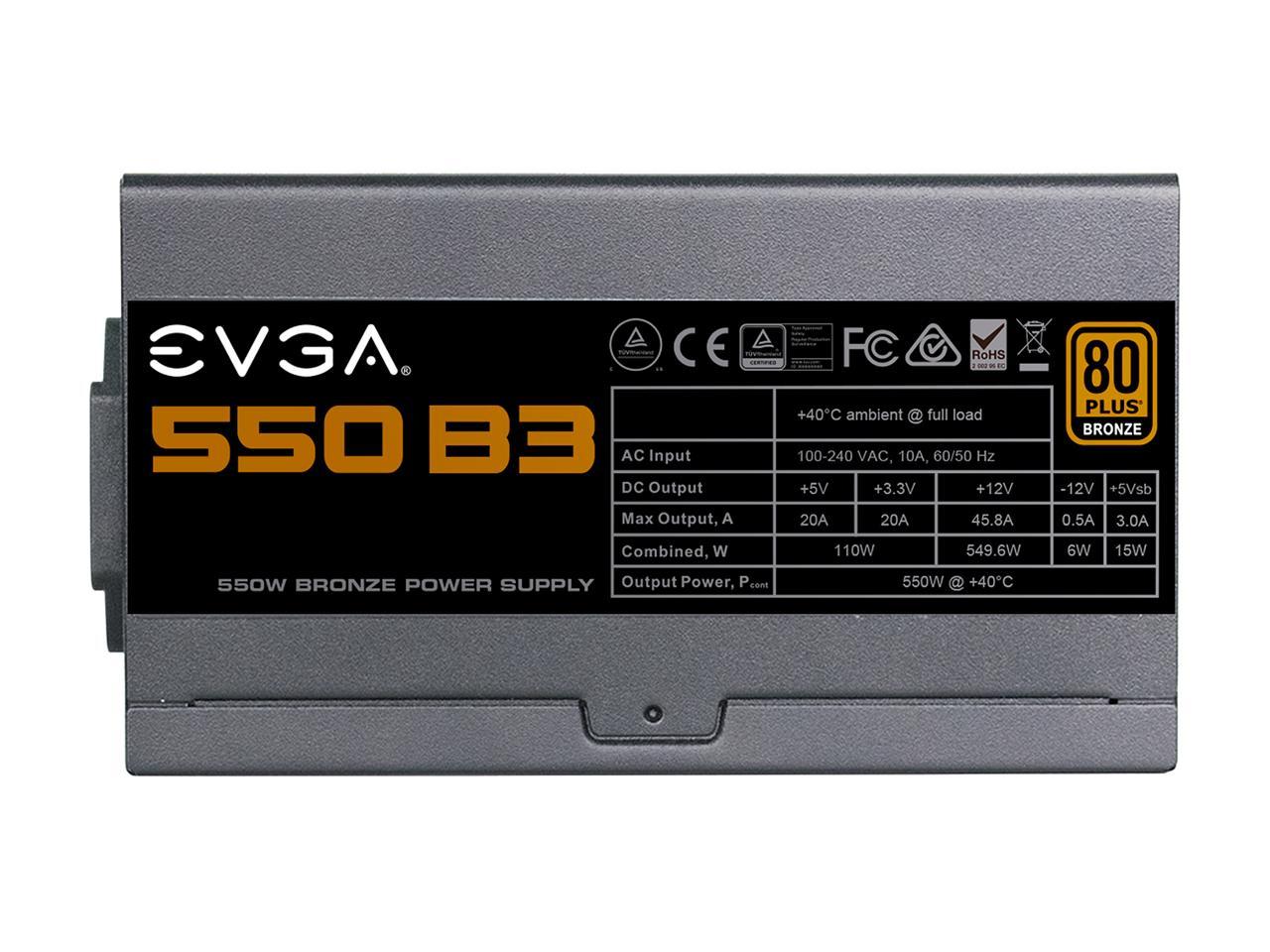 EVGA 550 B3, 80 Plus BRONZE 550W, Fully Modular, EVGA ECO Mode, Compact 150mm Size, Power Supply 220-B3-0550-V1