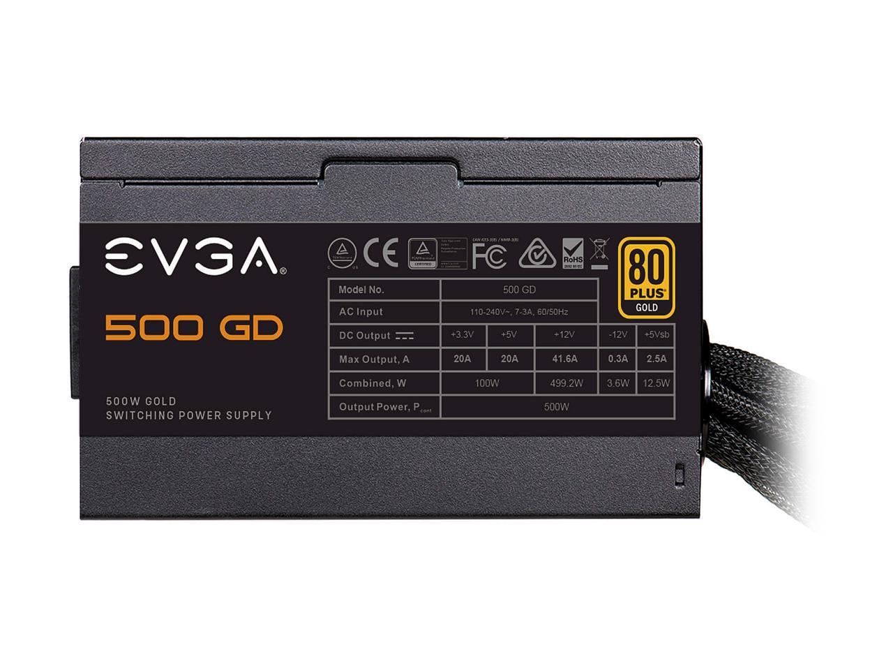 EVGA 500 GD 100-GD-0500-V1 500W ATX12V / EPS12V 80 PLUS GOLD Certified Non-Modular Active PFC Power Supply