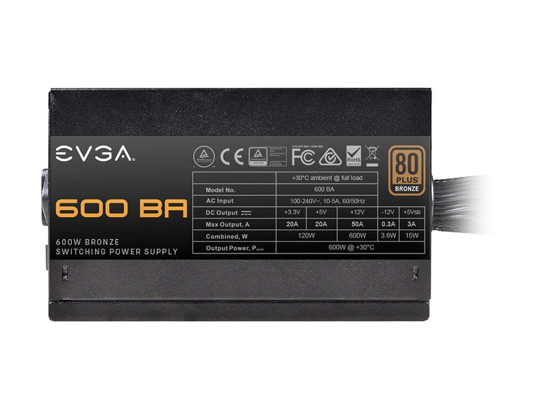 EVGA 600 BA 100-BA-0600-K1 600W ATX12V / EPS12V SLI CrossFire 80 PLUS BRONZE Certified Non-Modular Active PFC Power Supply