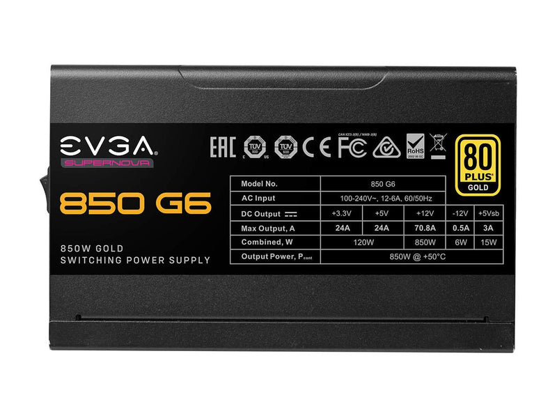 EVGA SuperNOVA 850 G6 220-G6-0850-X1 850 W ATX12V / EPS12V 80 PLUS GOLD Certified Full Modular Active PFC Power Supply
