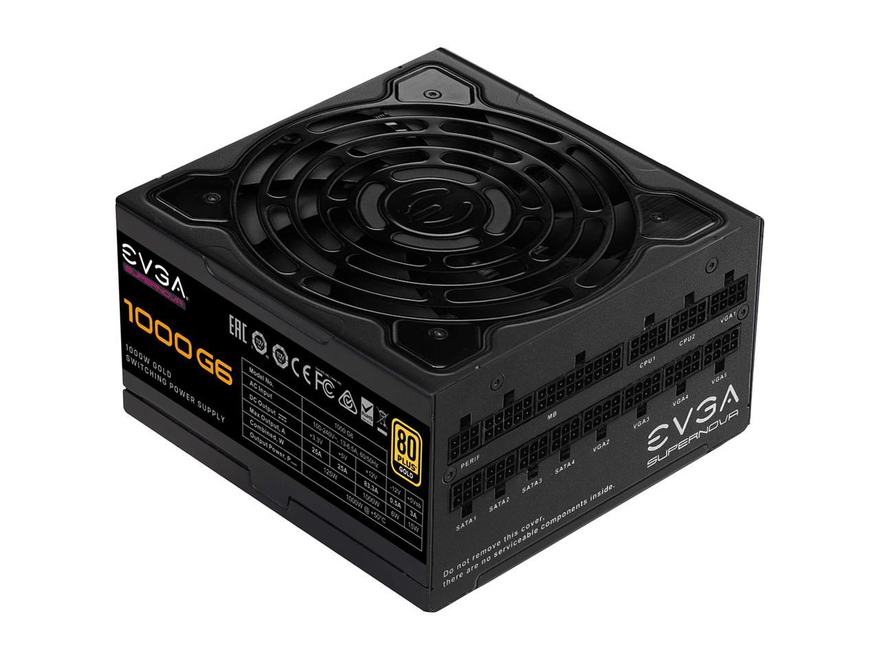 EVGA SuperNOVA 1000 G6, 80 Plus Gold 1000W, Fully Modular, Eco Mode with FDB Fan, 10 Year Warranty, Includes Power ON Self Tester, Compact 140mm Size, Power Supply 220-G6-1000-X1