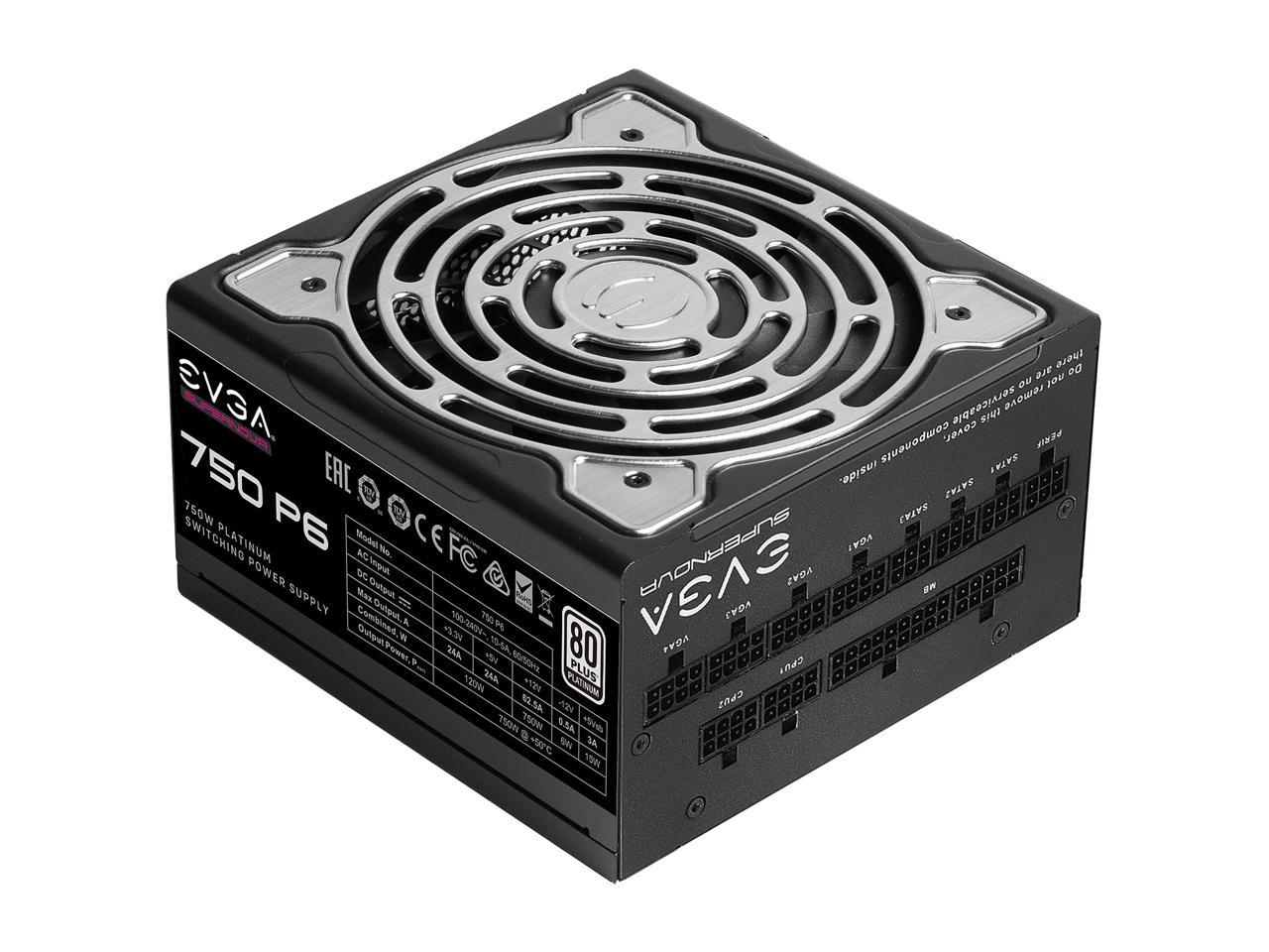 EVGA SuperNOVA 750 P6, 80 Plus Platinum 750W, Fully Modular, Eco Mode with FDB Fan, 10 Year Warranty, Includes Power ON Self Tester, Compact 140mm Size, Power Supply 220-P6-0750-X1