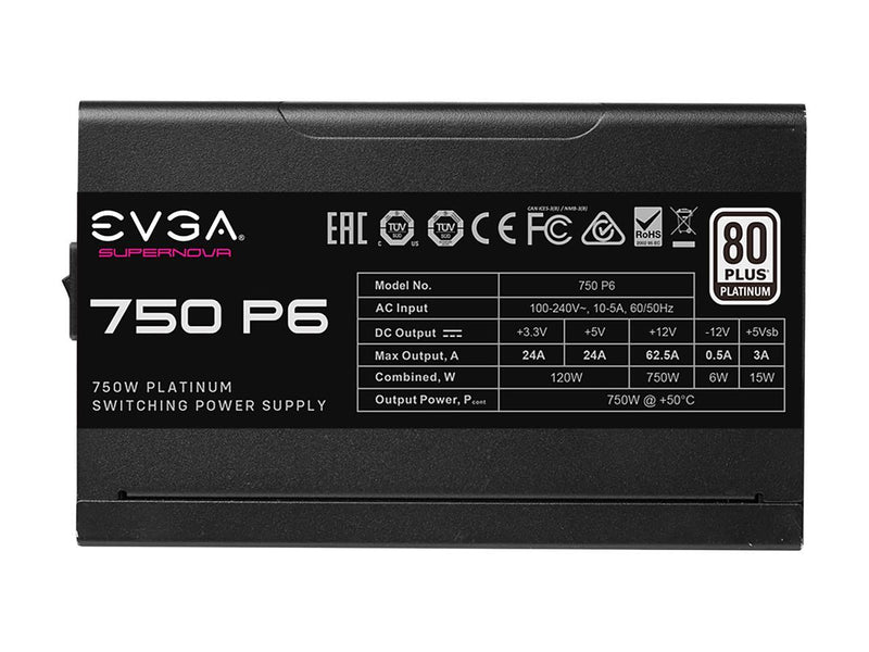 EVGA SuperNOVA 750 P6, 80 Plus Platinum 750W, Fully Modular, Eco Mode with FDB Fan, 10 Year Warranty, Includes Power ON Self Tester, Compact 140mm Size, Power Supply 220-P6-0750-X1