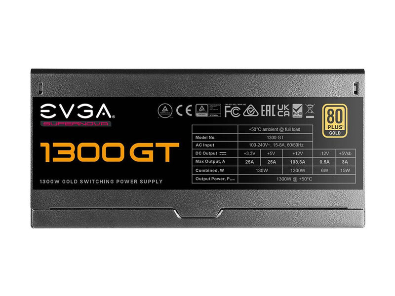 EVGA SuperNOVA 1300 GT, 80 Plus Gold 1300W, Fully Modular, Eco Mode with FDB Fan, 10 Year Warranty, Includes Power ON Self Tester, Compact 180mm Size, Power Supply 220-GT-1300-X1