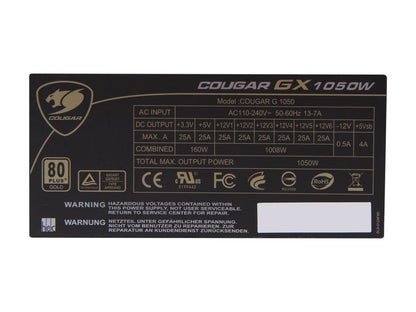 COUGAR COUGAR-GX1050 1050W ATX12V / EPS12V SLI Ready CrossFire Ready 80 PLUS GOLD Certified Yes, flexible cable management Active PFC Power Supply Haswell ready