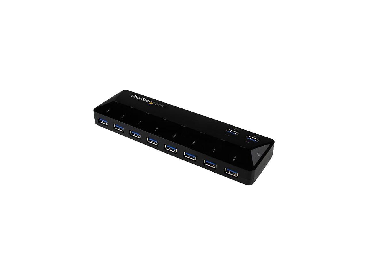 StarTech.com ST103008U2C 10-Port USB 3.0 Hub with Charge and Sync Ports - 2x 1.5A Ports - USB Hub and Fast-Charging Station with 48W Power Adapter