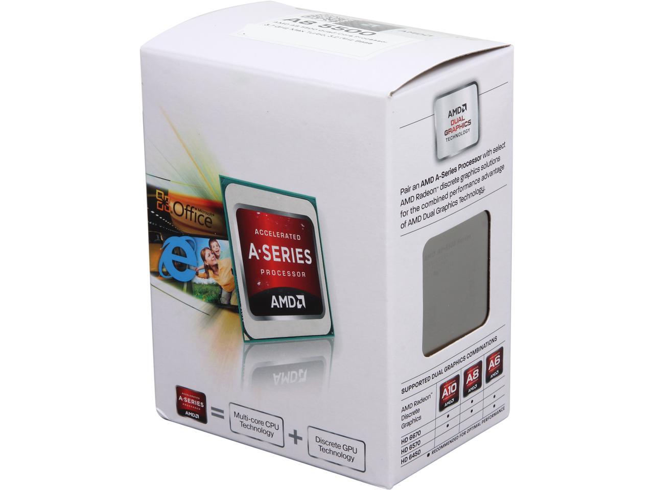 AMD A8-5500 Trinity Quad-Core 3.2GHz (3.7GHz Turbo) Socket FM2 65W AD5500OKHJBOX Desktop APU (CPU + GPU) with DirectX 11 Graphic AMD Radeon HD 7560D
