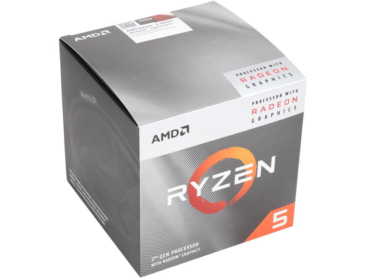 AMD RYZEN 5 3400G 4-Core 3.7 GHz (4.2 GHz Max Boost) Socket AM4 65W YD3400C5FHBOX Desktop Processor