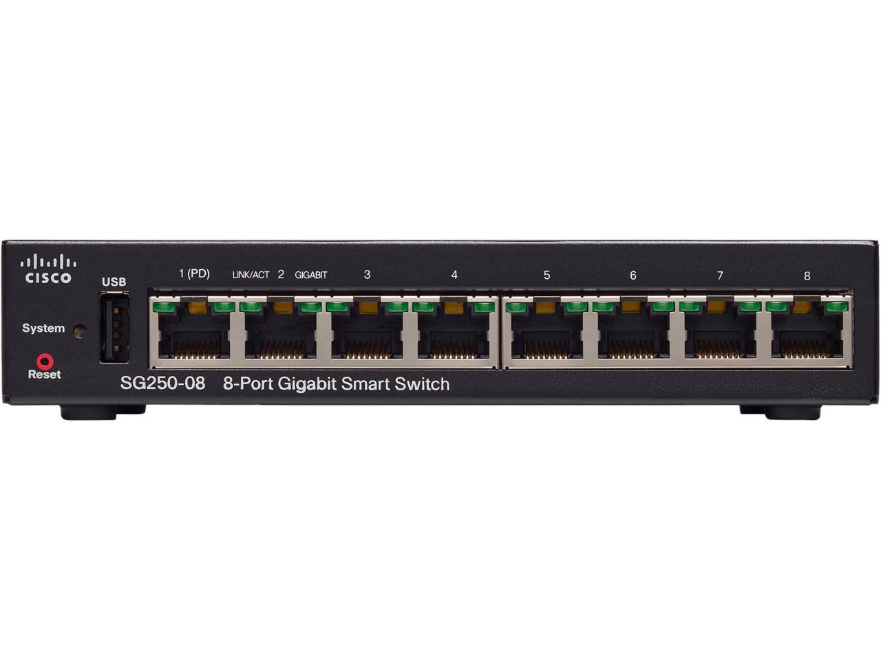 Cisco - SG250-08-K9-NA - Cisco SG250-08 8-Port Gigabit Smart Switch - 8 Ports - Manageable - 2 Layer Supported - Twisted