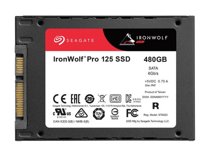 Seagate IronWolf Pro 125 SSD 480GB NAS Internal Solid State Drive - 2.5 Inch SATA 6Gb/s Speeds up to 545 MB/s, 1 DWPD Endurance and 24x7 Performance for Creative Pro, and SMB (ZA480NX1A001)