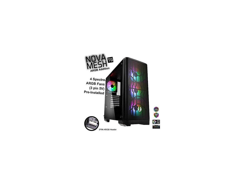 BitFenix Nova Mesh TG Black Case ARGB Edition BFC-NVM-300-KKGSK-4A EATX/ATX/Micro ATX/Mini ITX Tempered Glass/AURA SYNC