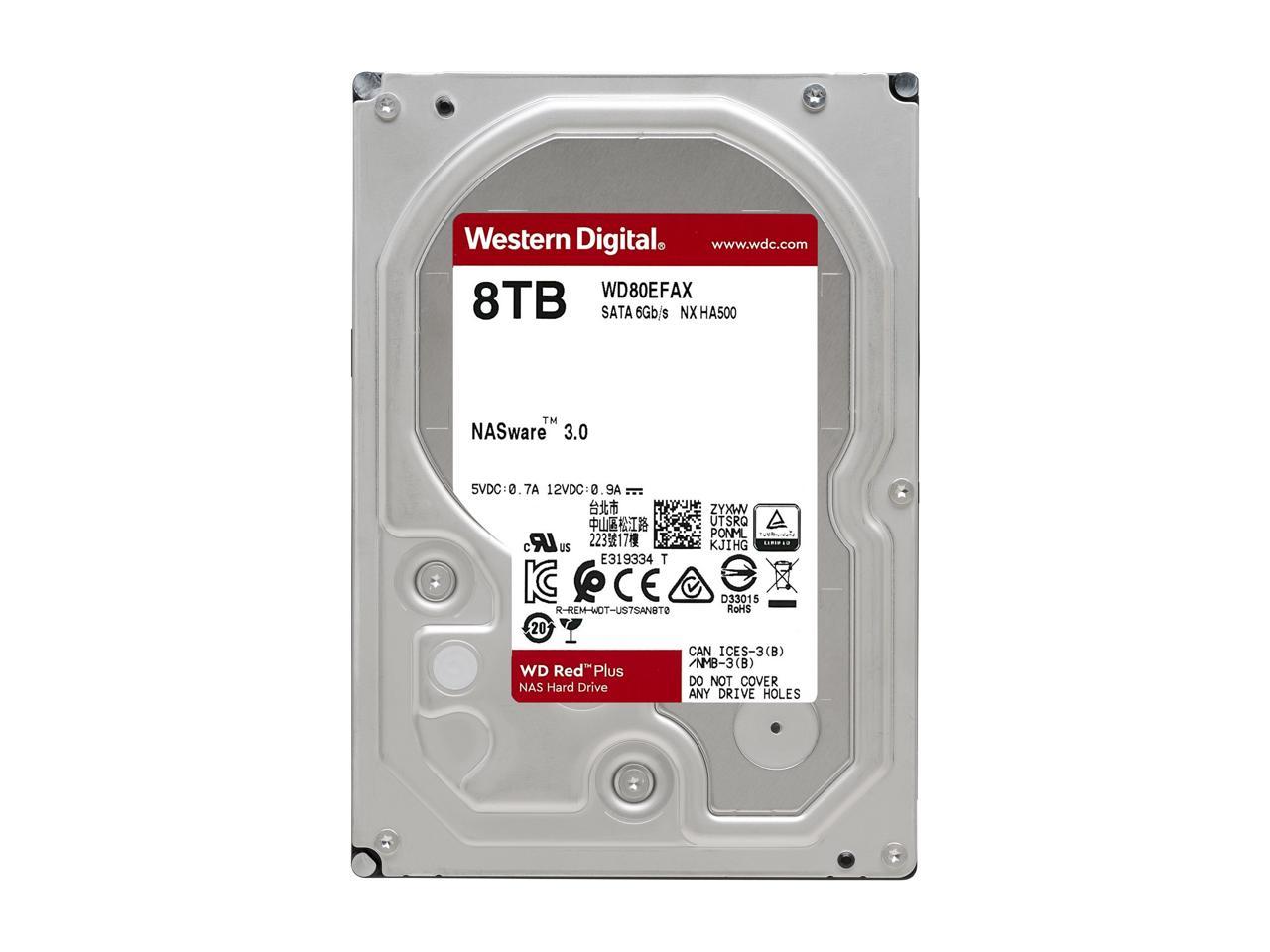 WD Red Plus 8TB NAS Hard Disk Drive - 5400 RPM Class SATA 6Gb/s, CMR, 256MB Cache, 3.5 Inch - WD80EFAX