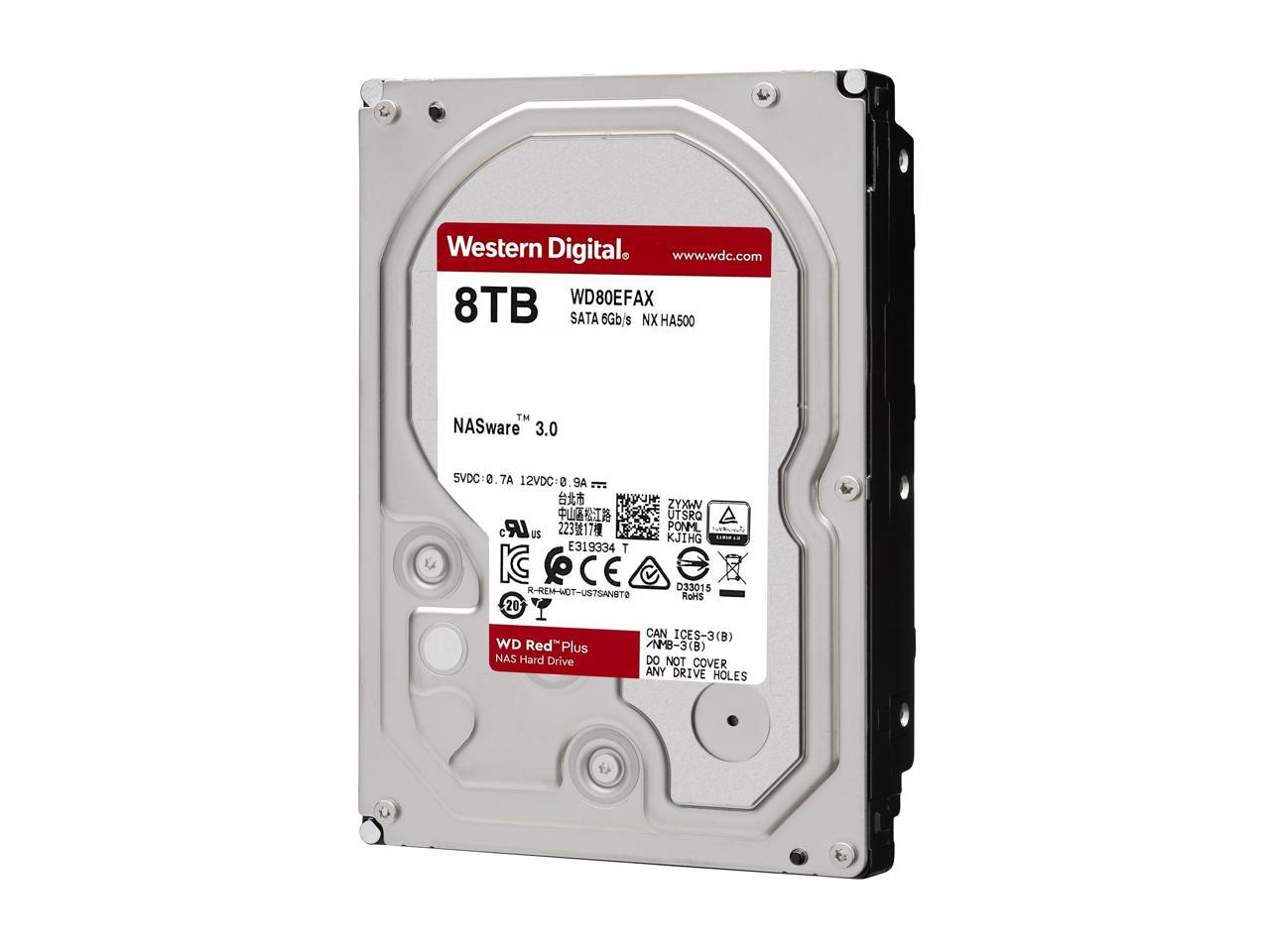 WD Red Plus 8TB NAS Hard Disk Drive - 5400 RPM Class SATA 6Gb/s, CMR, 256MB Cache, 3.5 Inch - WD80EFAX