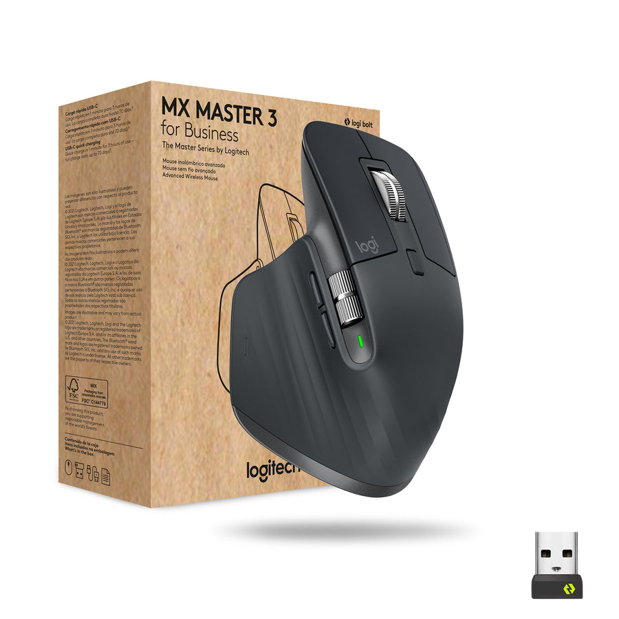 Logitech MX Master 3 for Business, Wireless Mouse, Logi Bolt Technology, Bluetooth, MagSpeed Scrolling, Ergonomic, Rechargeable, Globally Certified, PC/Mac/Linux - Graphite