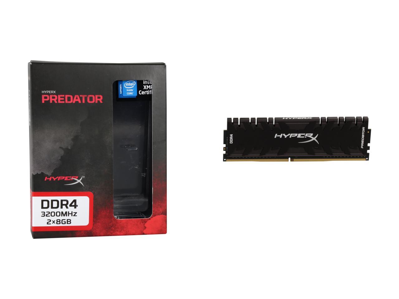 HyperX Predator 16GB (2 x 8GB) DDR4 3200 RAM (Desktop Memory) CL16 XMP Black DIMM (288-Pin) HX432C16PB3K2/16